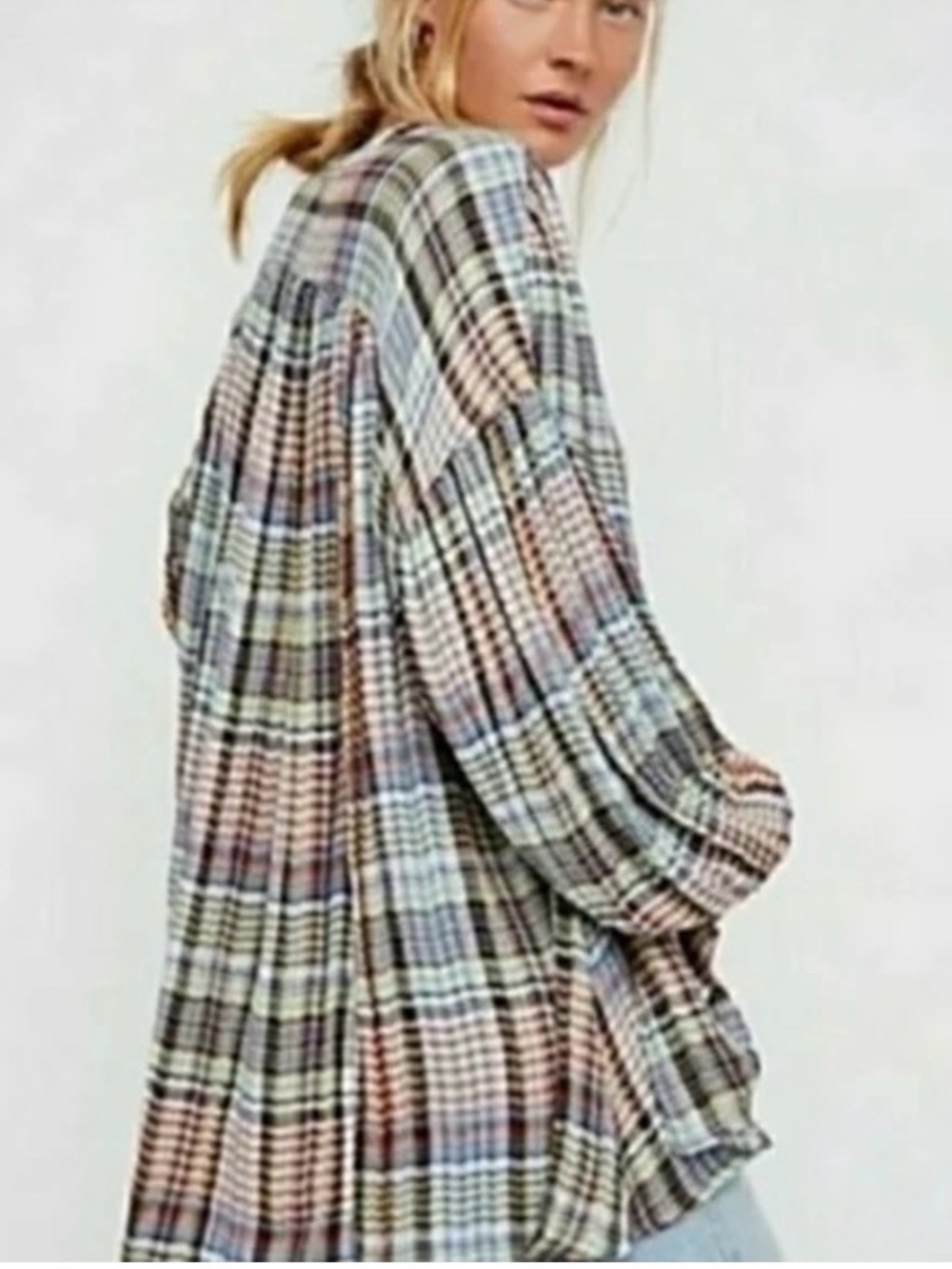 Free People Come On Over Plaid Button-Up Tunic Shirt - Size XS